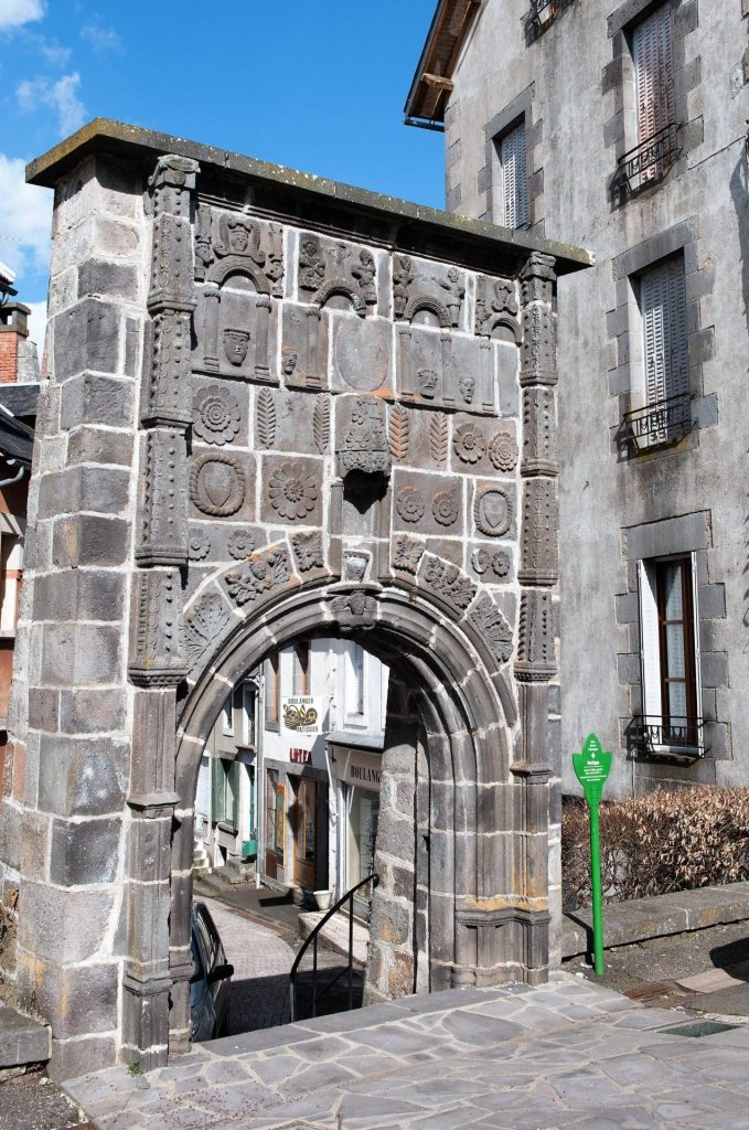 Door of the old church of Saint-Sauves d'Auvergne