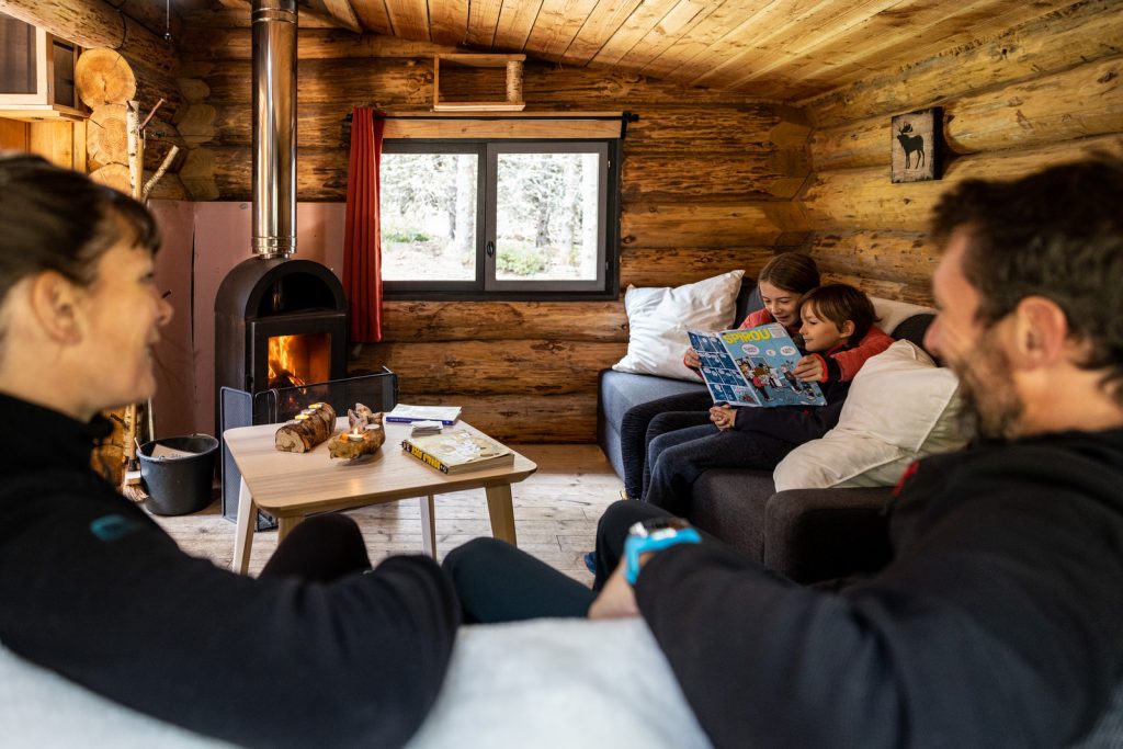 Family wooden cabin interior