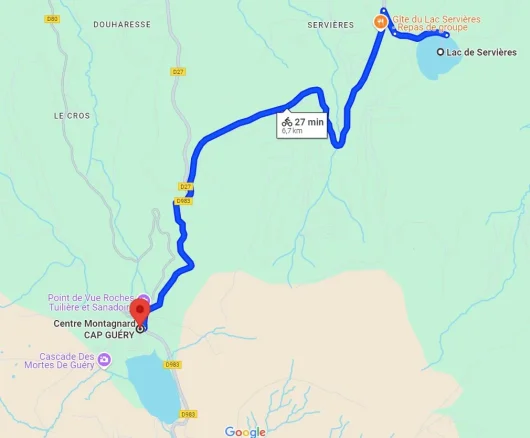 Itinéraire pour rejoindre la GTMC depuis le Centre Montagnard Cap Guéry